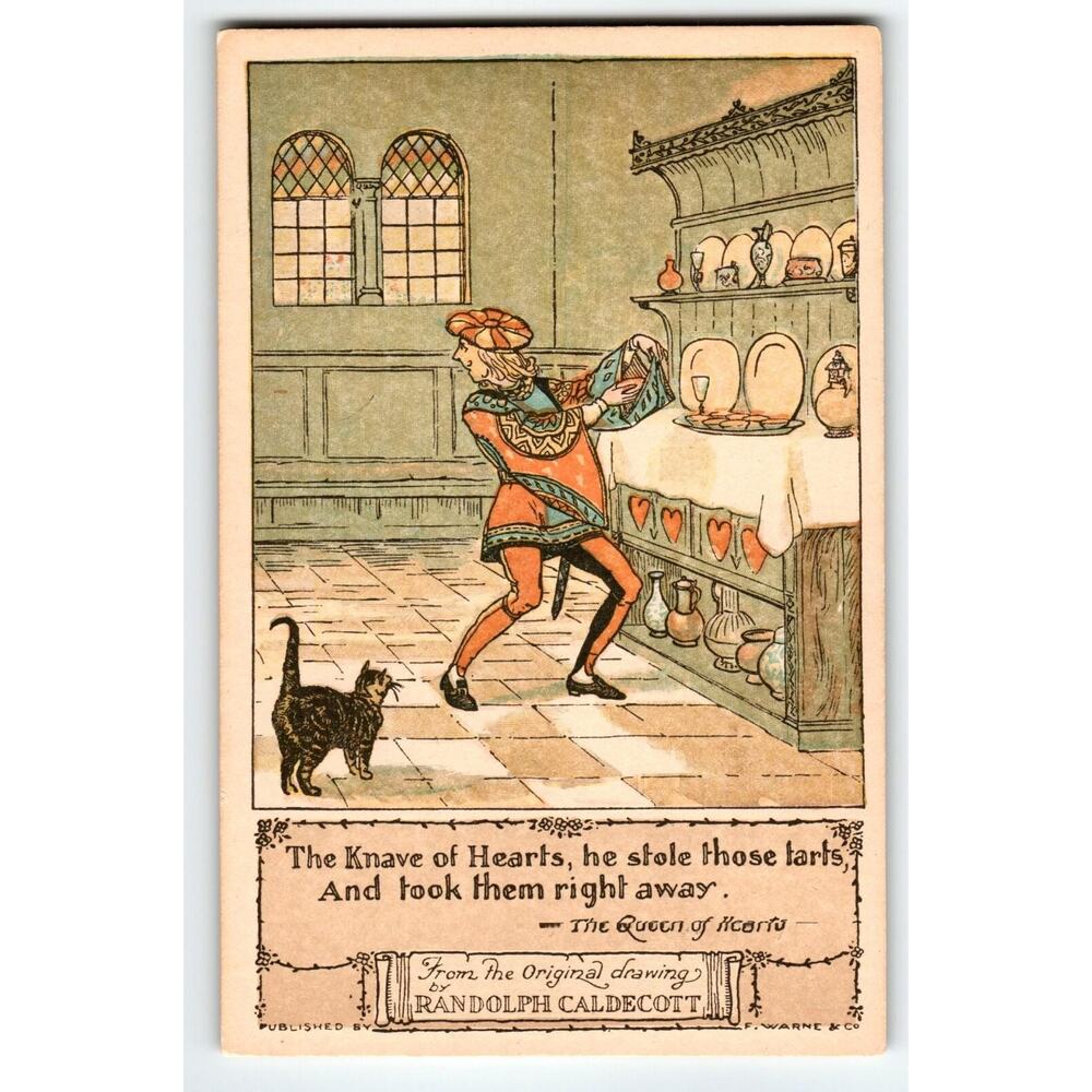 Randolph Caldecott Postcard The Queen Knave Of Hearts He Stole The Tarts Cat Man